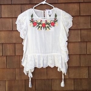 Anthropologie Mercato Embroidered Blouse w/ Ties